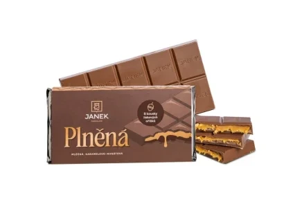 JANKOVA plnená čokoláda - mliečna - nugátová - karamelová s kúskami lieskových orieškov