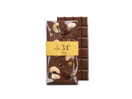 mlecna cokolada jankova pecet mix orechu kesu pistacie mandle pekan papaya cokoladovna janek